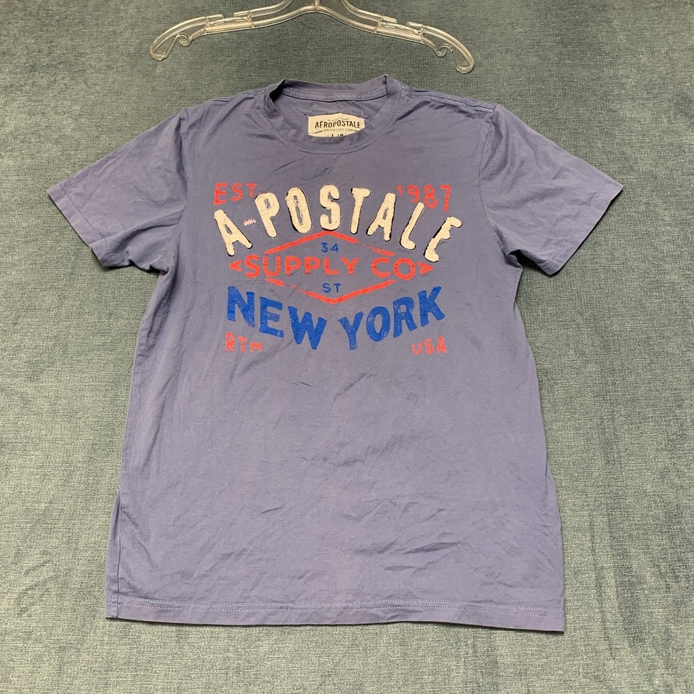 Aeropostale Supply Co New York Shirt Men L Purple Graphic Short Sleeve Crew Neck